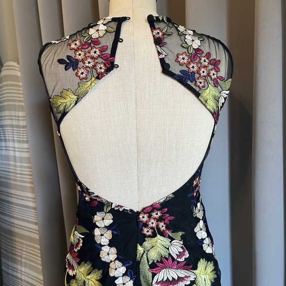Bardot Black Embroidered Floral Sheath Dress | Mesh Overlay Cocktail - Picture 6 of 13